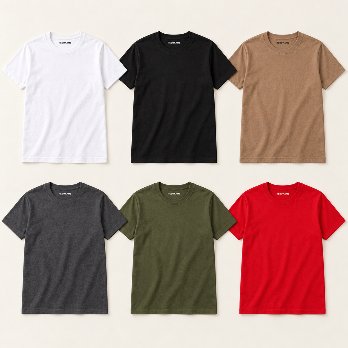 Lot de 6 t-shirts adultes unis Rebokams – Couleurs assorties