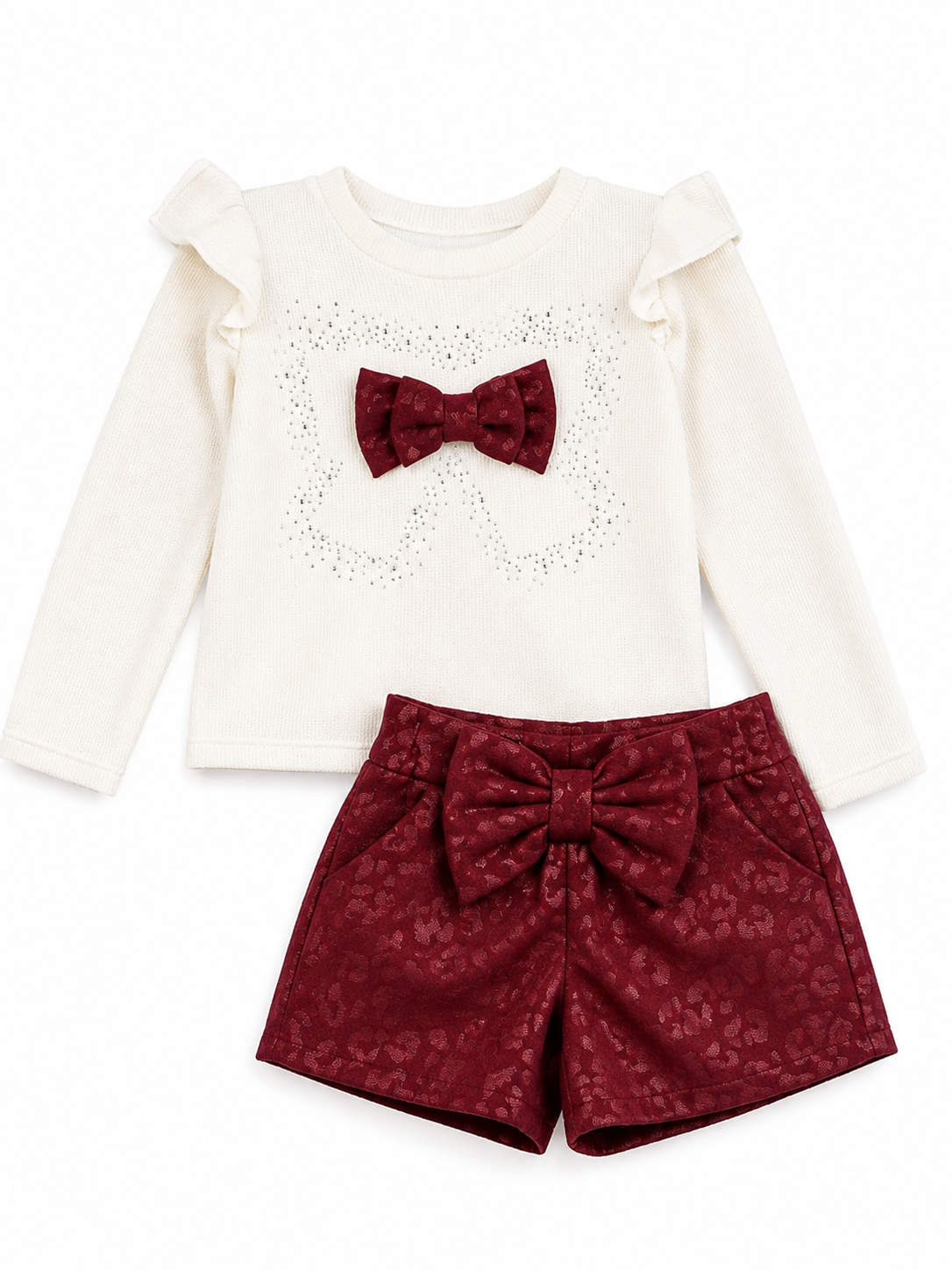 Ensemble fille Rebokams Kids – Ivoire & Bordeaux à nœuds